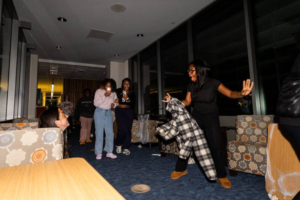 Students getting scared by zombies